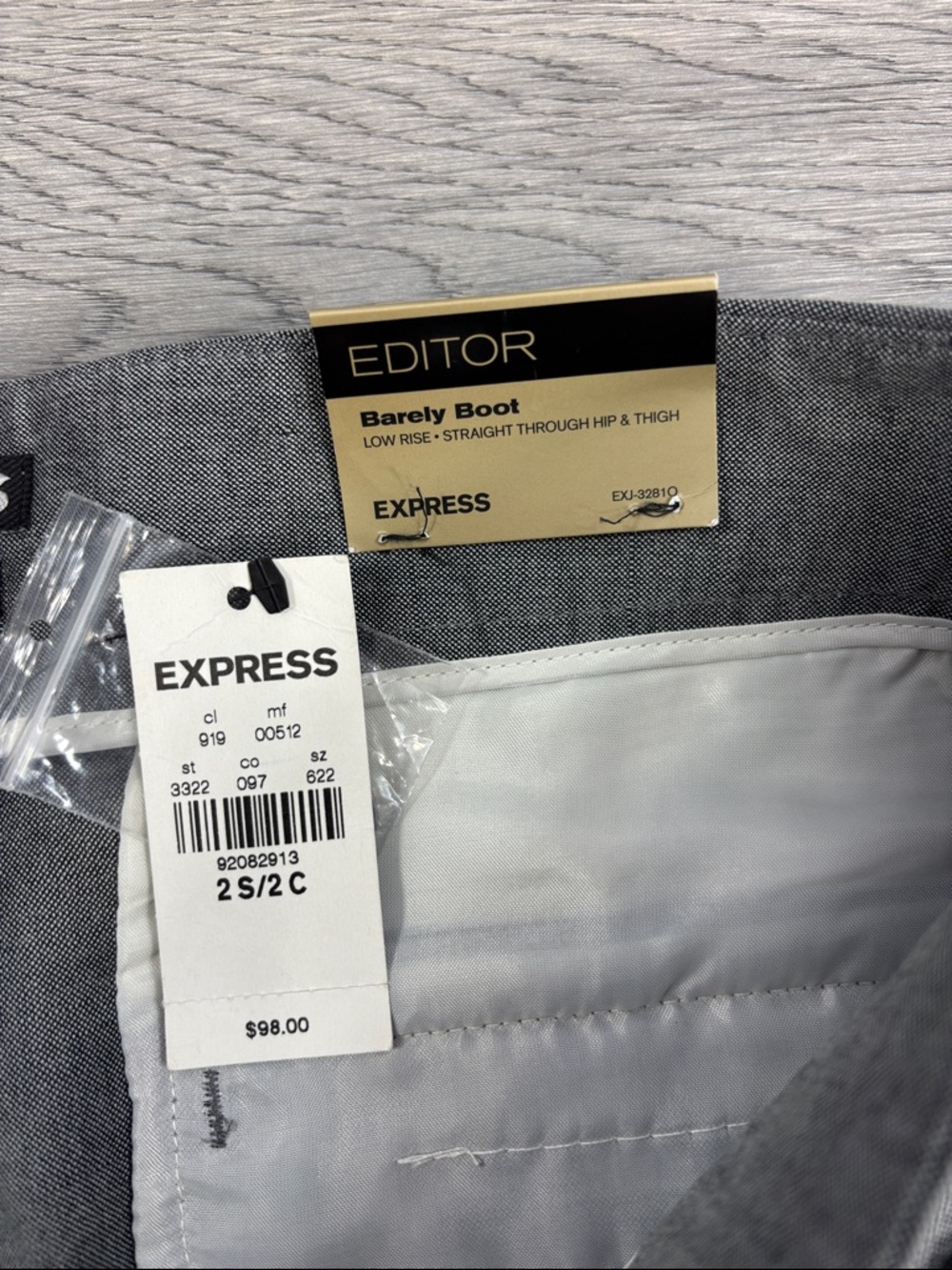 Express Editor Barely Boot Gray Pants - 2 Short NWT - Picture 5 of 7